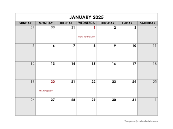 January 2025 Calendar Template Free Word Marcos Easton