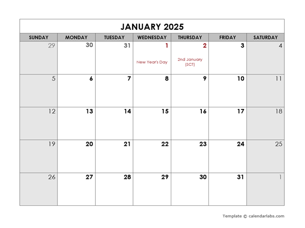 2025 Monthly Word UK Calendar Holidays