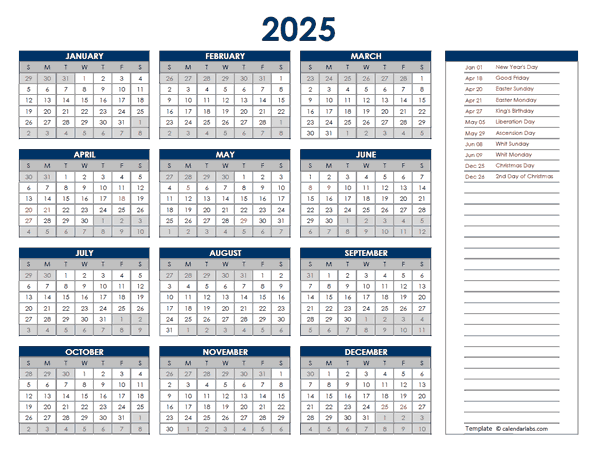 2025 Netherlands Annual Calendar with Holidays