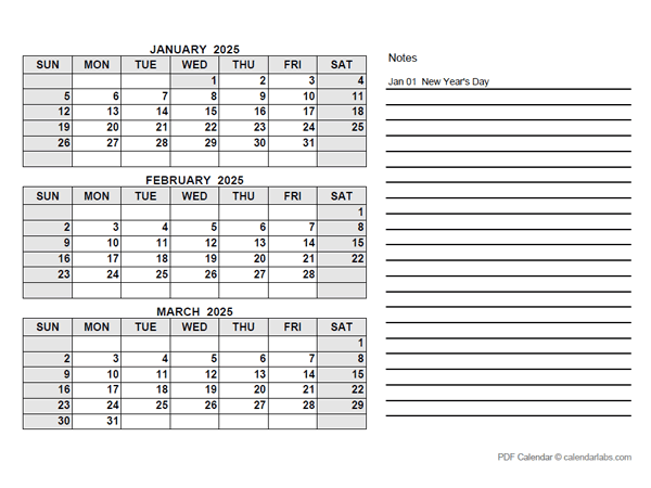 2025 Netherlands Quarterly Calendar with Holidays