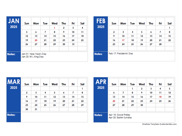 2025 OneNote Calendar With Holidays
