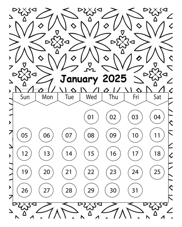 2025 Pattern Coloring Calendar Printable