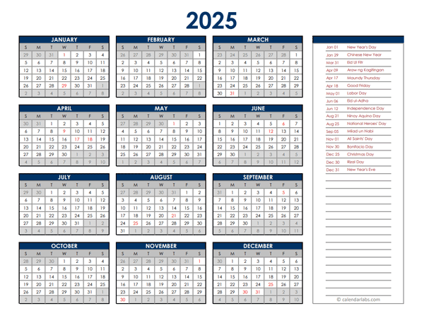 2025 Philippines Annual Calendar with Holidays