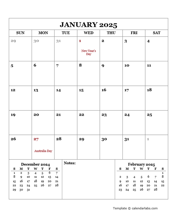 2025 Printable Calendar with Australia Holidays  