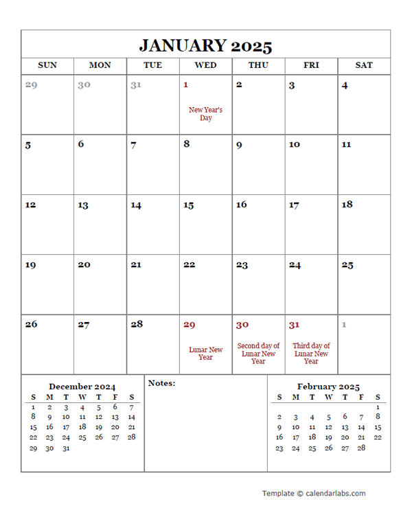 2025 Printable Calendar with Hong Kong Holidays