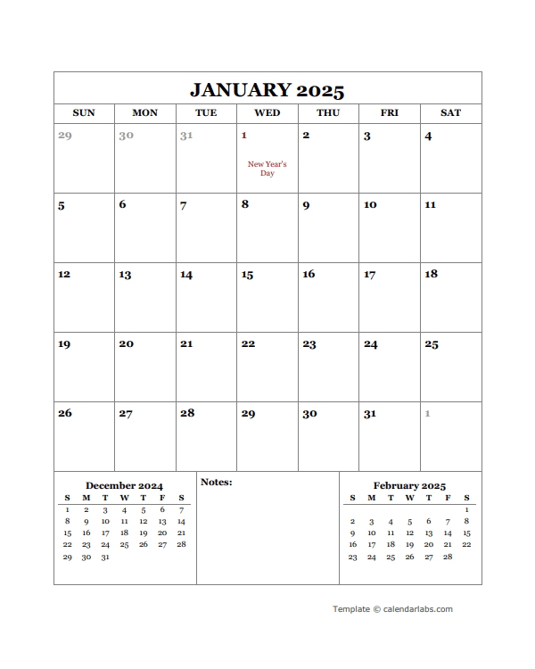 2025 Printable Calendar with UAE Holidays