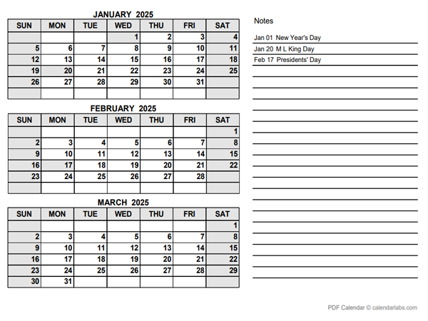 2025 Printable Calendar With Notes