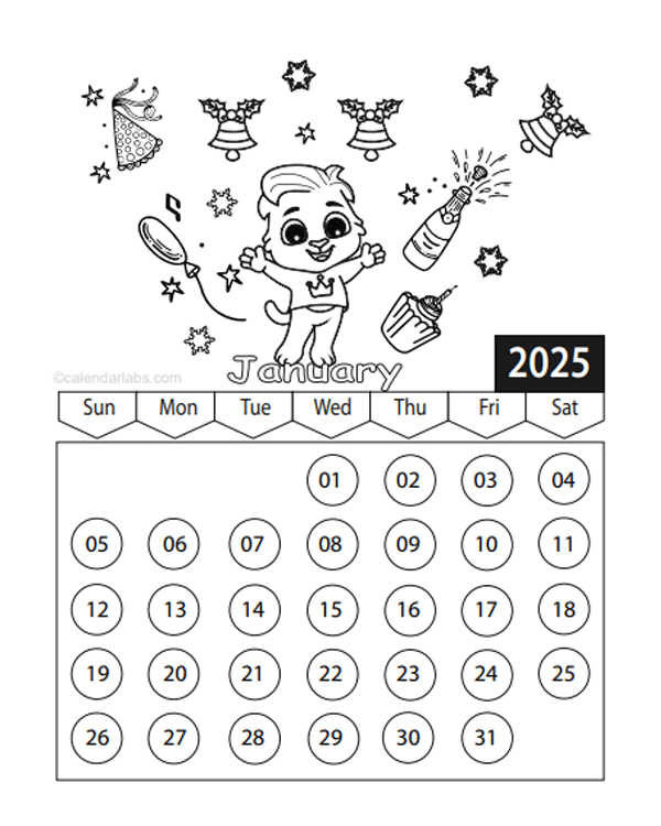 2025 Printable Coloring Calendar Pages