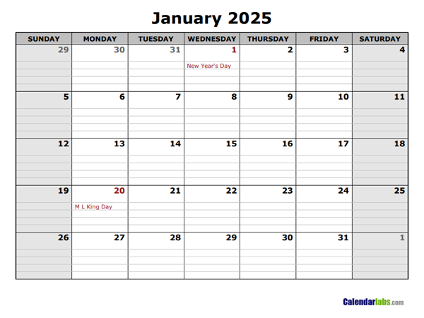 2025 Printable Landscape Monthly Calendar - Free Printable Templates
