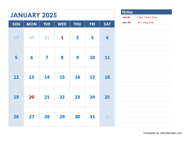 2025 Printable Large Calendar