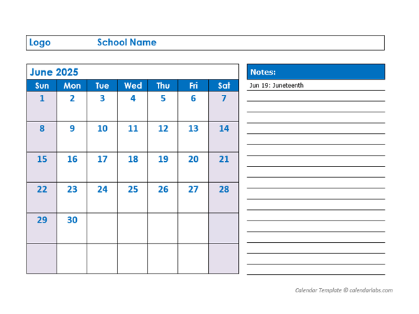 2025 Printable School Monthly Jun-Sep Calendar