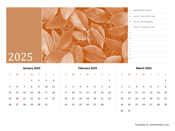 2025 Printable Three Months Calendar