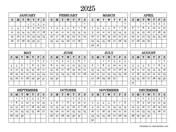 2025 Blank Yearly Calendar Landscape