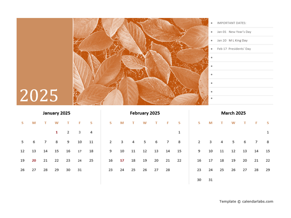 2025 Quarterly Three Month Template