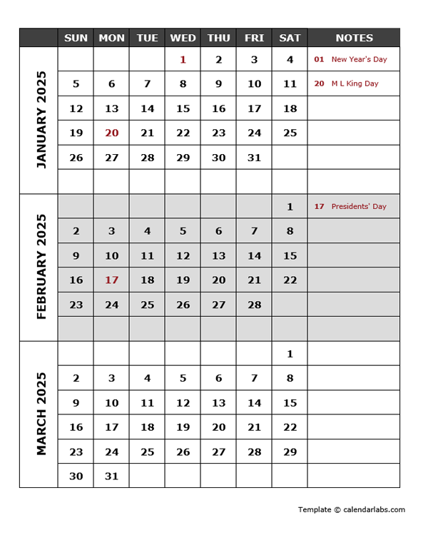 2025 Quarterly Events Calendar Word Template