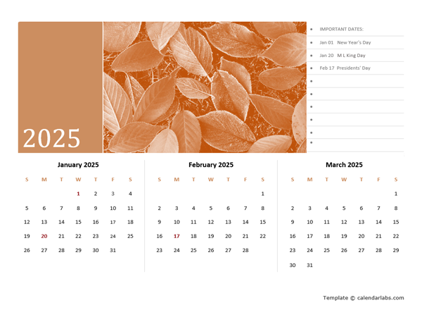 2025 Quarterly Photo Calendar Word Template