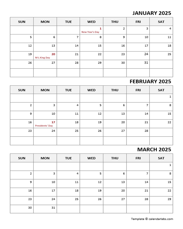 2025 Quarterly Word Calendar Template With Notes