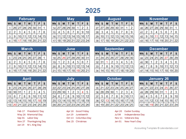 2025 Retail Accounting Calendar 4-4-5