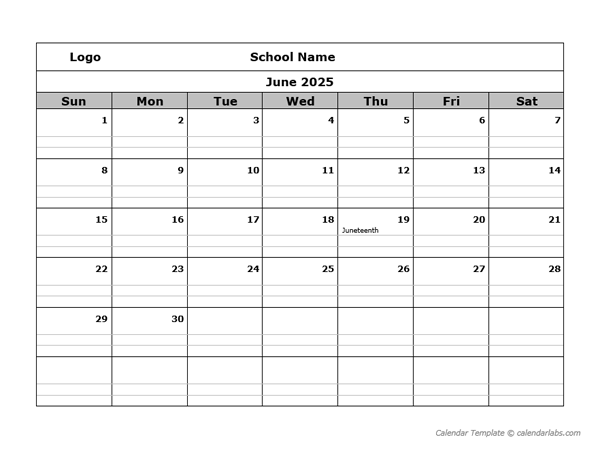 2025 School Monthly Printable Calendar