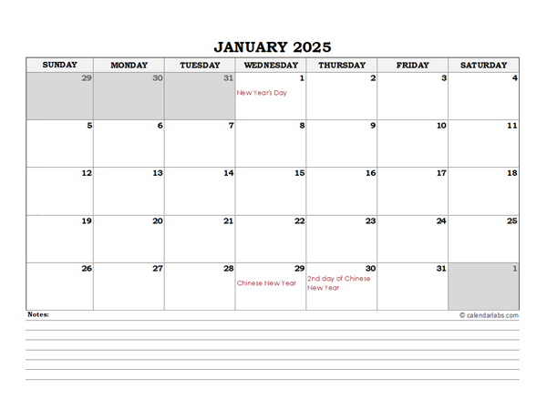 2025 Singapore Monthly Calendar with Notes - Free Printable Templates