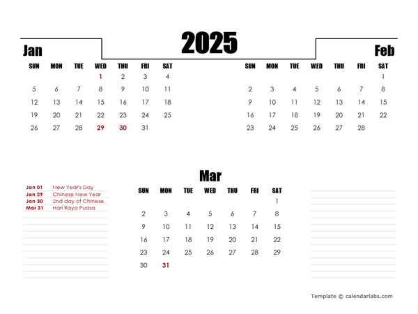 2025 Singapore Quarterly Planner Template