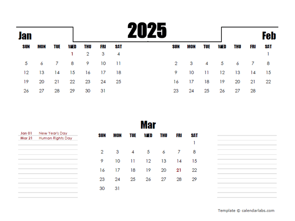 2025 South Africa Quarterly Planner Template