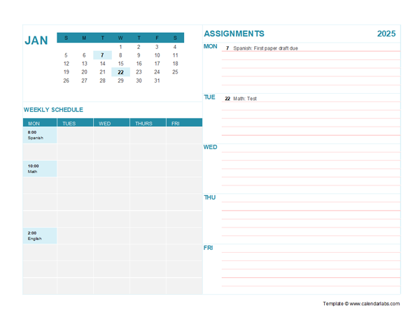 2025 Student Calendar