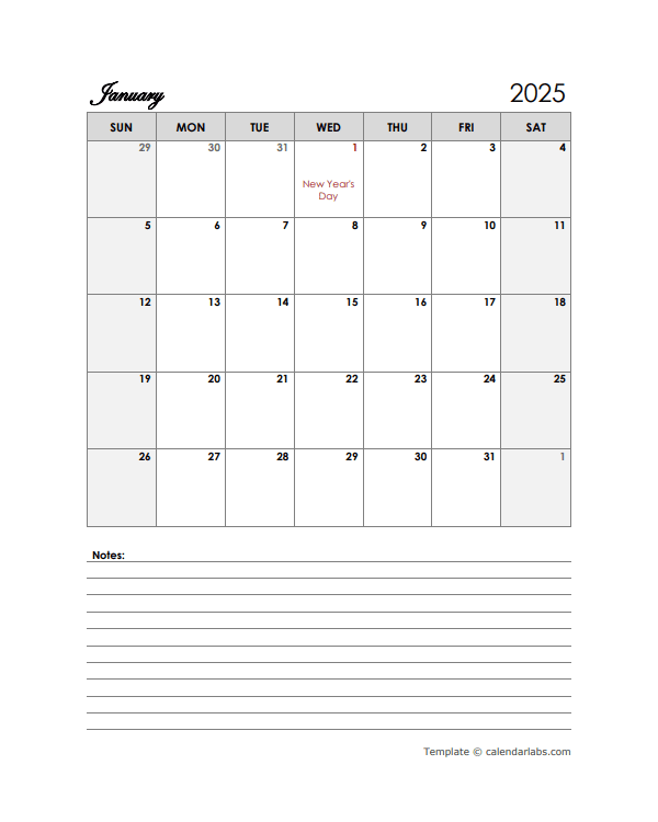 2025 UAE Calendar Template Large Boxes