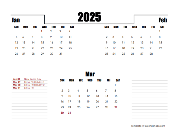 2025 UAE Quarterly Planner Template