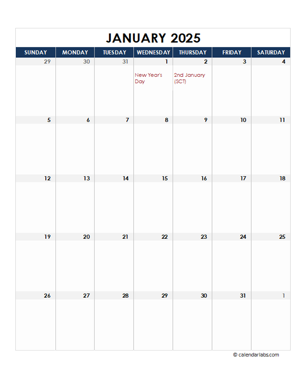 2025 UK Calendar Spreadsheet Template