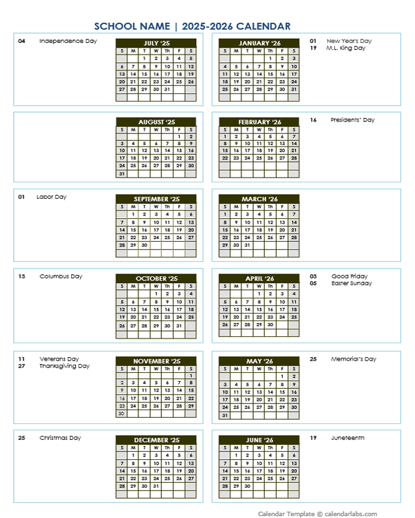 2025 Vertical Yearly Jul-Jun Calendar