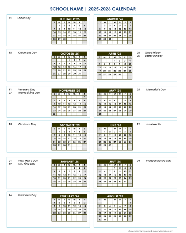 2025 Vertical Yearly Sep-Aug Calendar