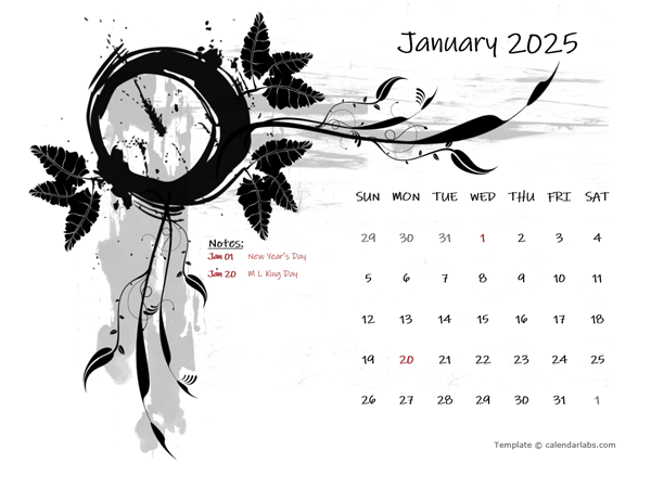 2025 Word Calendar Design Template