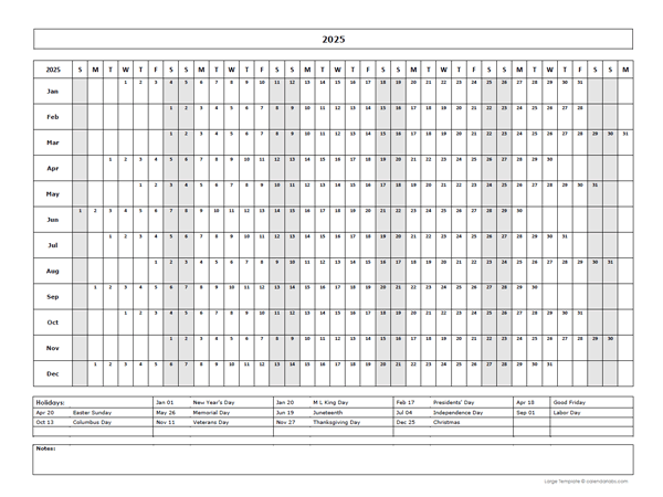 2025 Year At A Glance Large Calendar