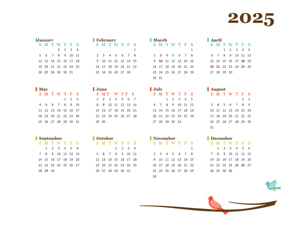 2025 Yearly Australia Calendar Design Template