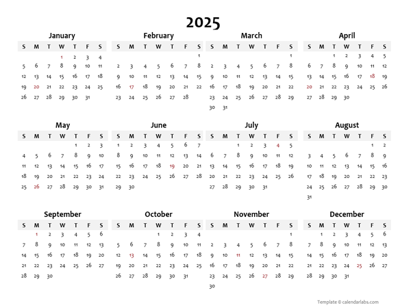 2025 Yearly Blank Calendar Template - Free Printable Templates
