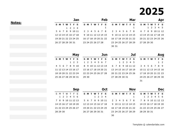 2025 Yearly Calendar Minimal Design