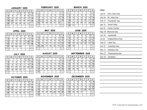 2025 Yearly Calendar PDF