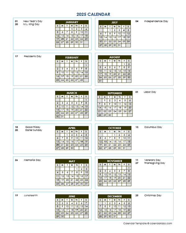 2025 Annual Calendar Vertical Template