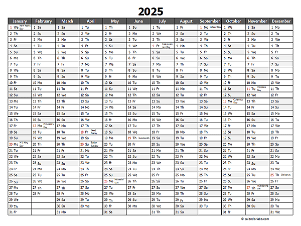 Editable 2025 Yearly Excel Scheduling Calendar