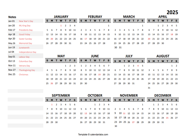 2025 Yearly Google Docs Calendar Template - Free Printable Templates
