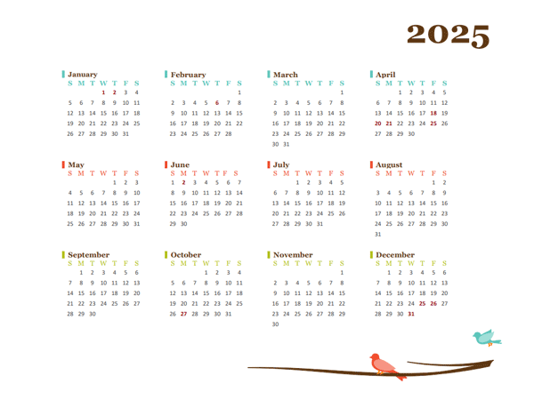 2025 Yearly New Zealand Calendar Design Template