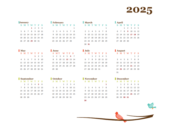 2025 Yearly Philippines Calendar Design Template
