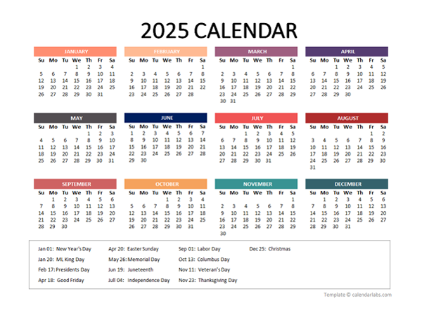 2025 Yearly Powerpoint Calendar Slide