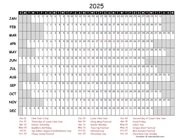 2025 Yearly Project Timeline Calendar Hong Kong