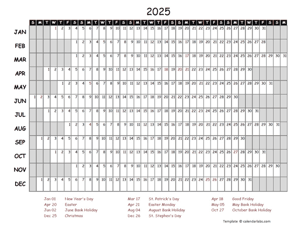 2025 Yearly Project Timeline Calendar Ireland