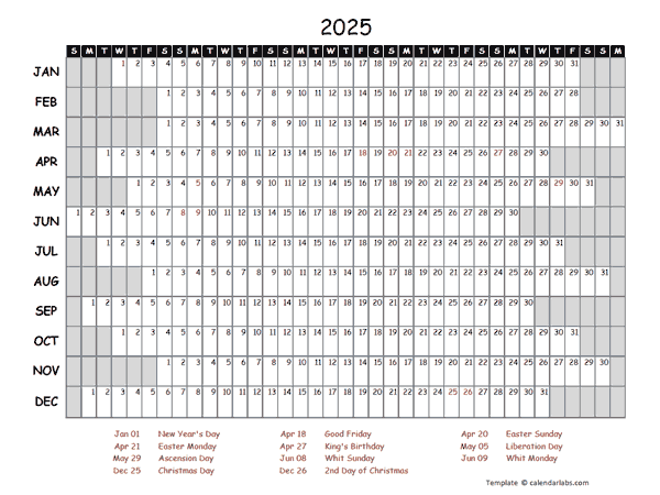 2025 Yearly Project Timeline Calendar Netherlands