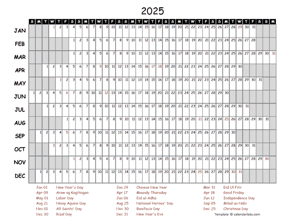 2025 Yearly Project Timeline Calendar Philippines