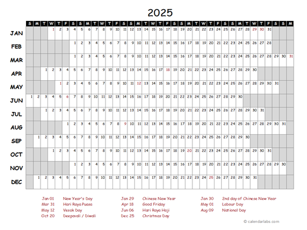 2025 Yearly Project Timeline Calendar Singapore