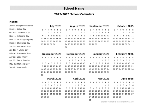 2025 Yearly School Jul-Jun Calendar With Holidays